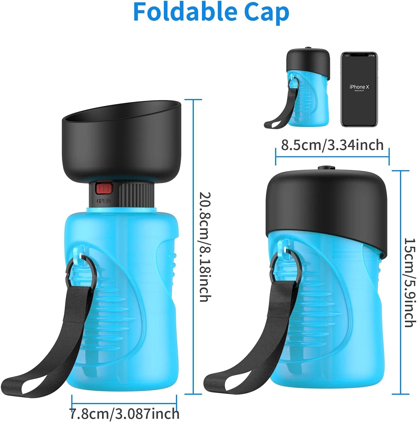 Portable Dog Water Bottle, Foldable Pet Water Bottle for Dog with Water Stop Valve Puppy Travel Walking Hiking Water Bottle, Leak Proof Pet Water Dispenser Lightweight & Convenient for Outdoor(18Oz)