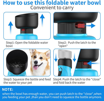 Portable Dog Water Bottle, Foldable Pet Water Bottle for Dog with Water Stop Valve Puppy Travel Walking Hiking Water Bottle, Leak Proof Pet Water Dispenser Lightweight & Convenient for Outdoor(18Oz)